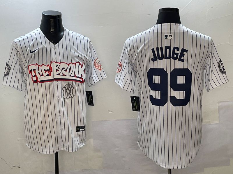 Men New York Yankees #99 Judge White Stripe four generations Joint Name 2025 Nike MLB Jersey style 8